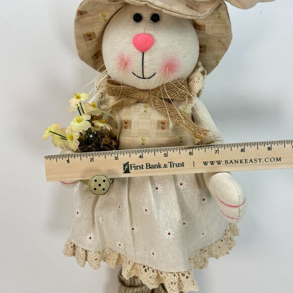 Handcrafted Fabric Bunny Doll Floral Dress Hat Standing 20 Inches Spring Rustic - Picture 9 of 10